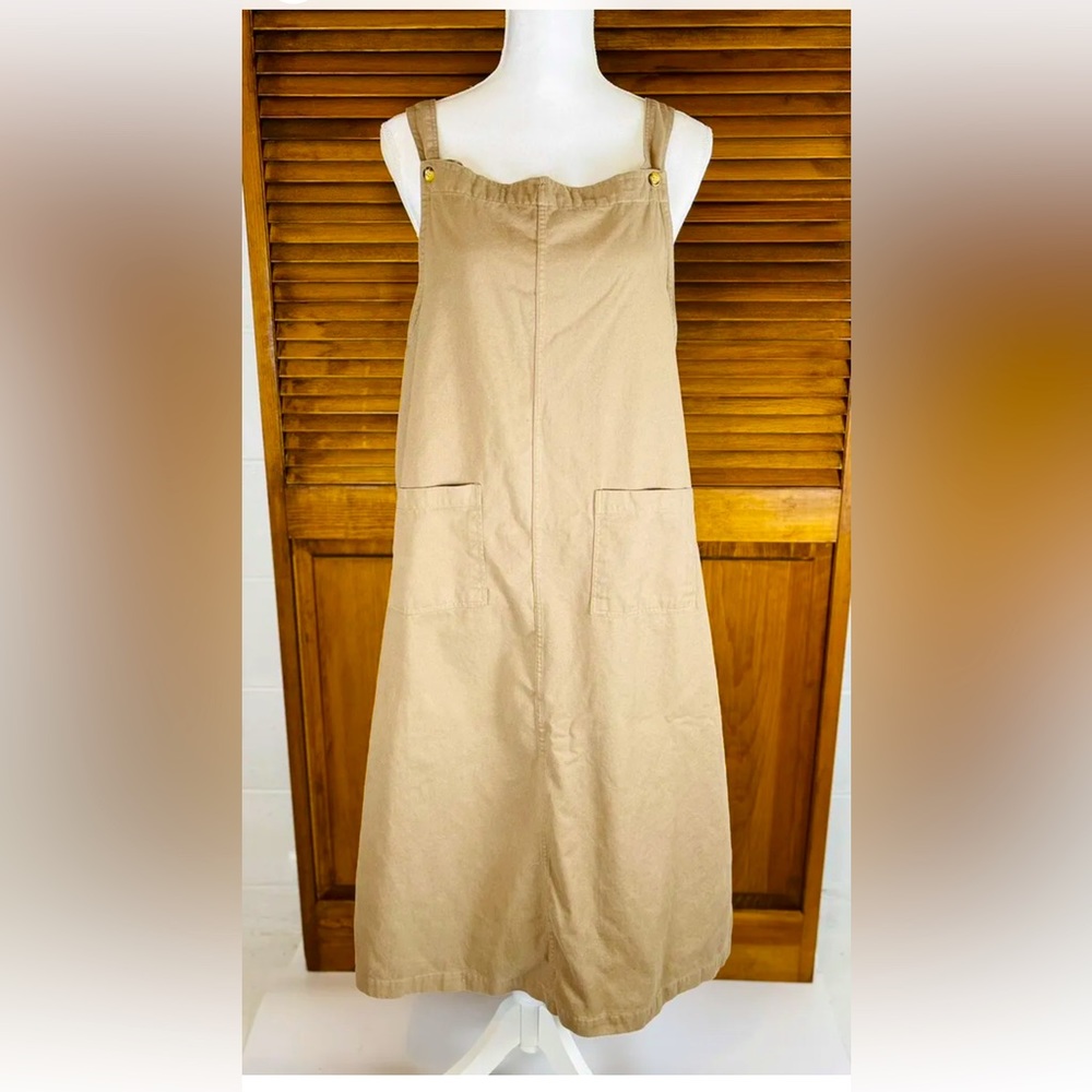 Vintage Capacity petite Large khaki pinafore overall jumper dress Cottagecore